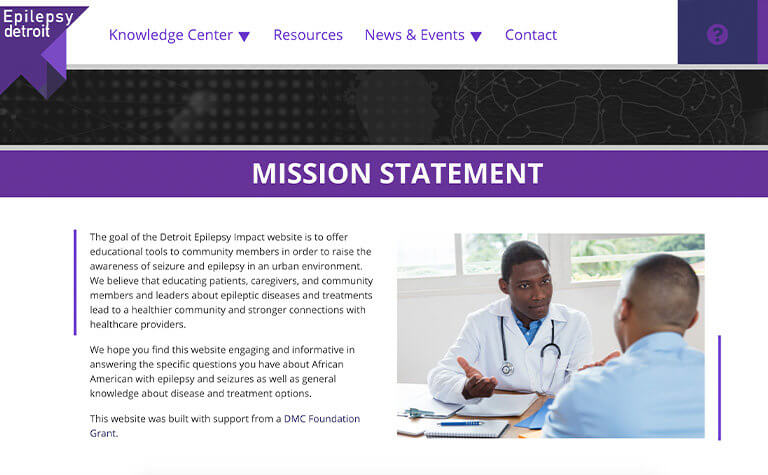 Missions Statement with two people discussing a treatment plan.