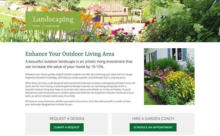 English Gardens: Landscaping Page Refresh