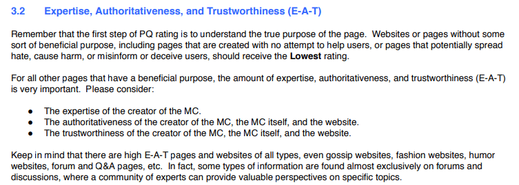 Google Quality Rater Guidelines EAT