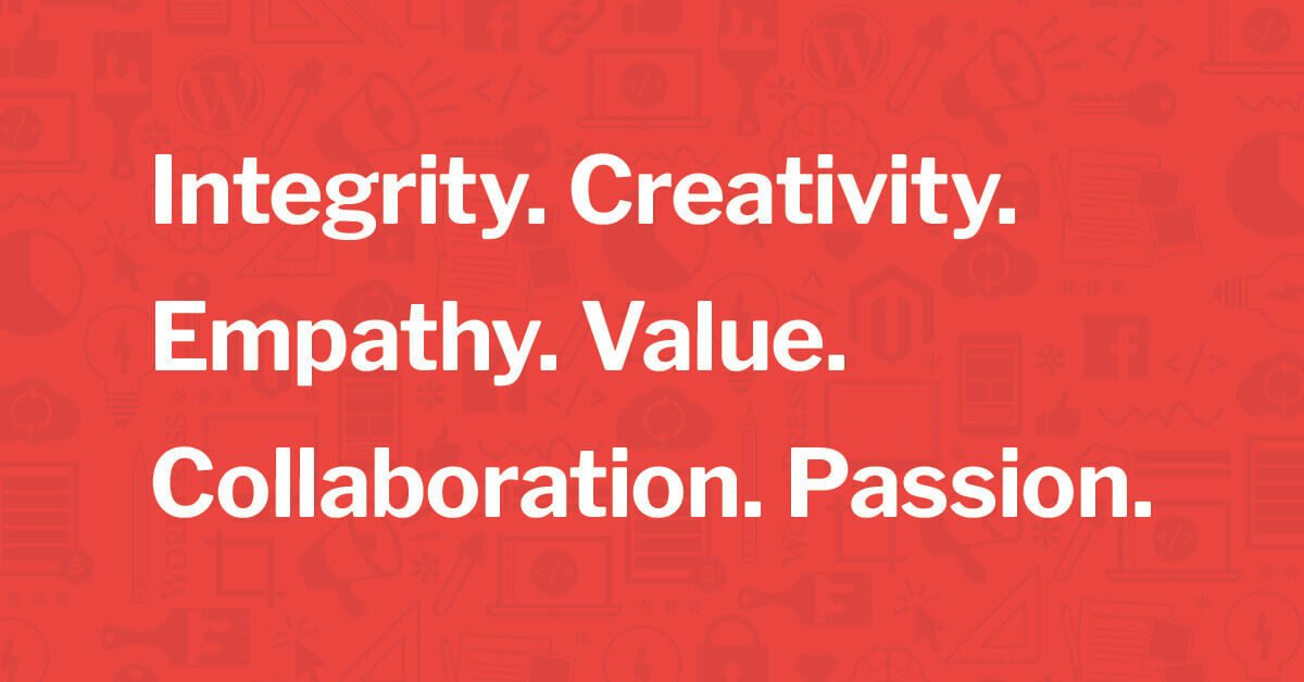 Trademark Productions' 6 Brand Values - Integrity, Creativity, Empathy, Value, Collaboration, and Passion.