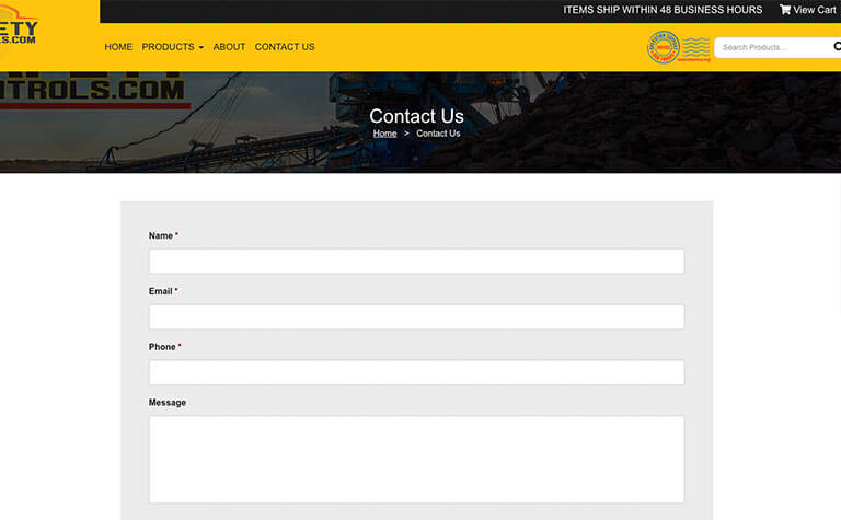 A screenshot of the Safety Controls Website contact us page and chatbox