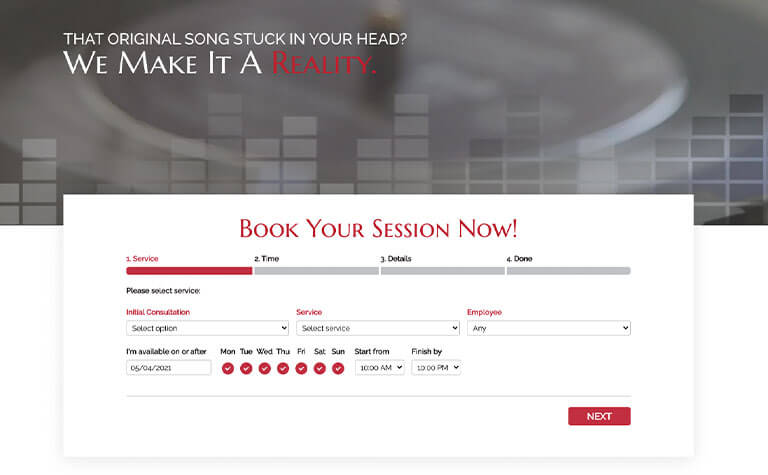 Masterpiece Sound Studios Session Webpage